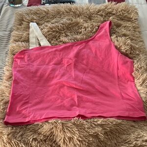 New York & Company Pink One-Shoulder Crop Top
